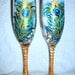 Handpainted Champagne Flutes Hand Painted Peacock Feathers Set of 2, Peacock Wedding,Anniversary,Gift