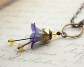Blue Necklace, Flower Pendant, Lucite Flower Jewelry, Spring, Indigo, Blue, Golden Yellow, Swarovski Beads, Woodland, Cobalt Floral