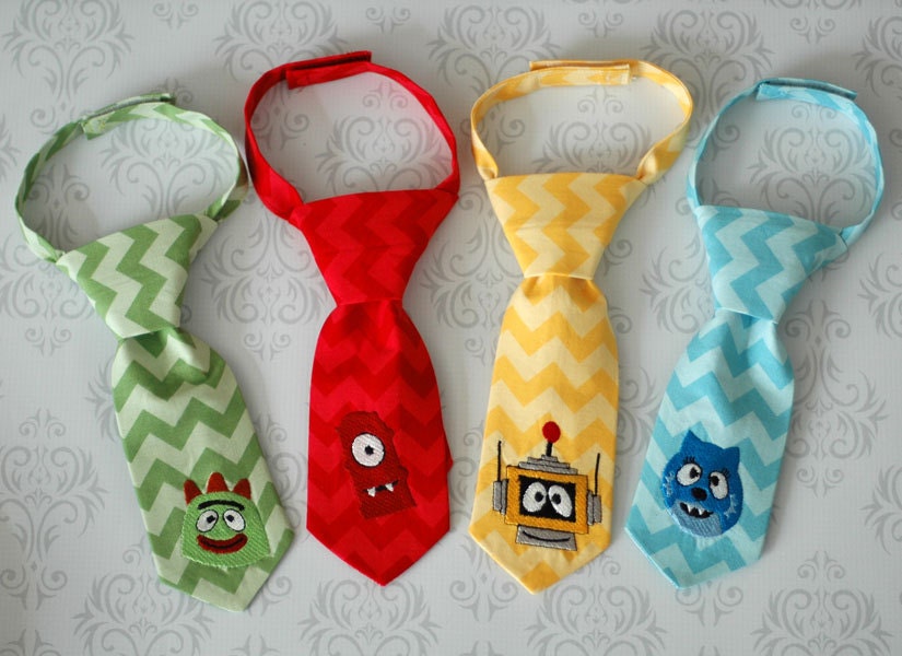 Little Guy Tie - Popular TV Monster Inspired Tie - PICK ONE - Pre-Tied, Velcro Closure - Infant through 8 Years