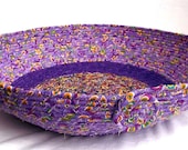 Purple Cat Bed, Handmade Scrappy Lilac Cat Bed, Lavender Dog Bed, Shoe Rack, Toy Basket, Magazine Rack, hand wrapped and coiled fabric