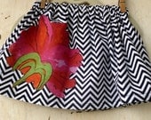 Girls Chevron Skirt - Black and White Chevron  - Modern Skirt - Floral Poppy Skirt