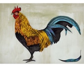 Rooster illustration postcard-with envelope-Proud rooster in acrylic, watercolor and pencil-print of original illustration