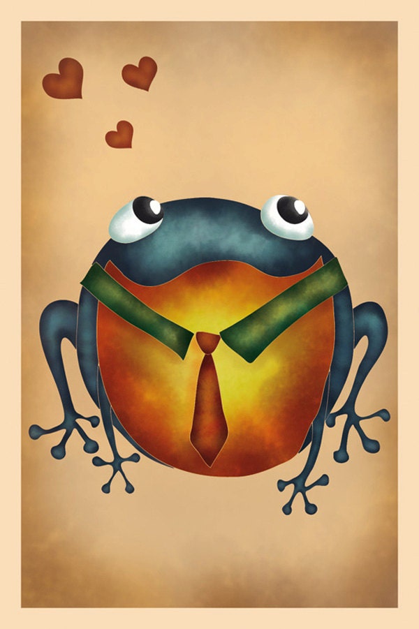 Whimsical frogs postcard-print from original illustration-with envelope