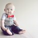 Short or Long Sleeve Pin Striped Gray Tuxedo Vest Onesie with Custom White Bow Tie