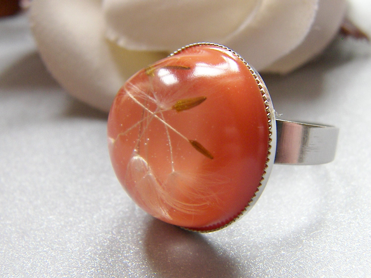 Real Dandelion Seeds Ring, Nature Specimen, Make a Wish, Eco Friendly