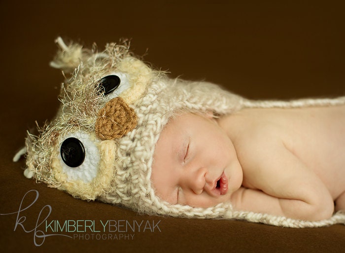 Baby Owl Hat - Soft and Fuzzy Owl Newborn Hat Crochet Baby Hat Photo Prop