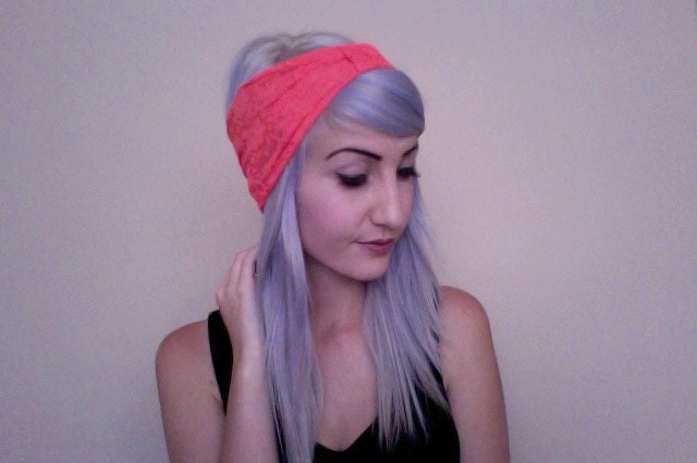 NEON ORANGE lace turban headband