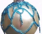 Hand Beaded Christmas Ornament Cover - Medium Blue Beads on a Silver Glass Ball