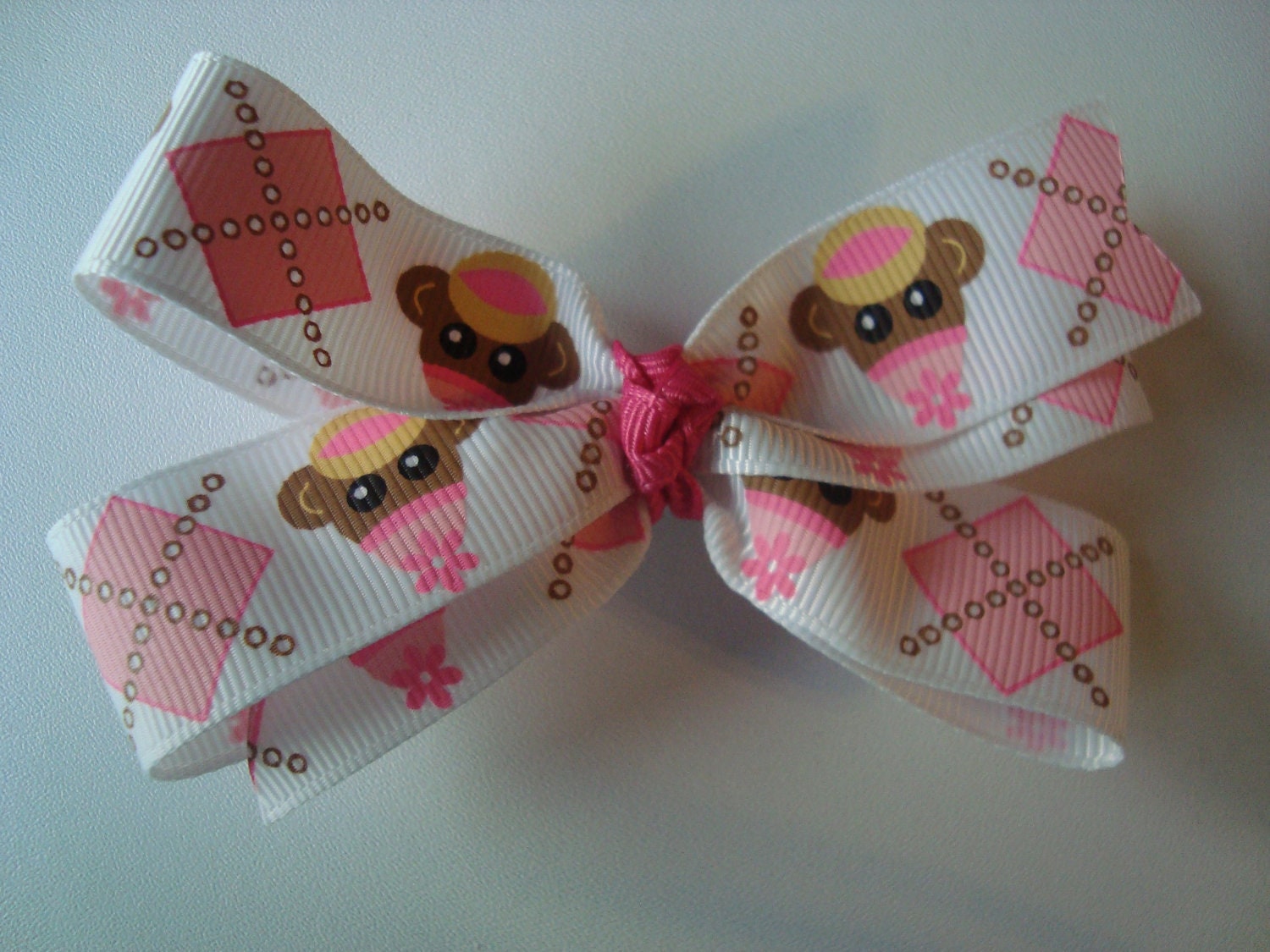 Monkey, Pink Sock Monkey Girls Hair Bow, Hair Clip