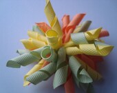 Korker Peach, Pale Yellow, and Light Sage Green Girls or Womens Hair Clip, Hair Bow