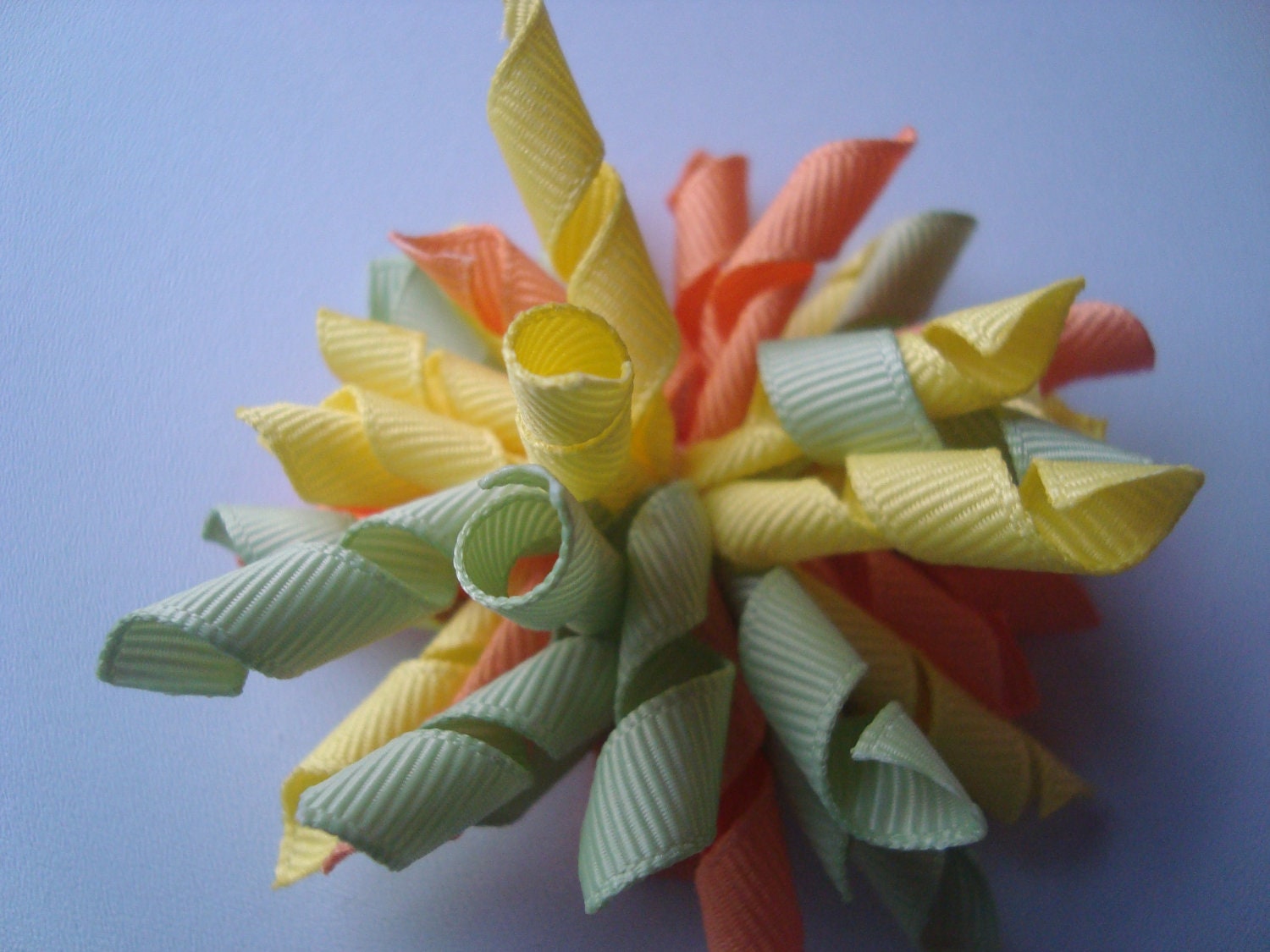 Korker Peach, Pale Yellow, and Light Sage Green Girls or Womens Hair Clip, Hair Bow