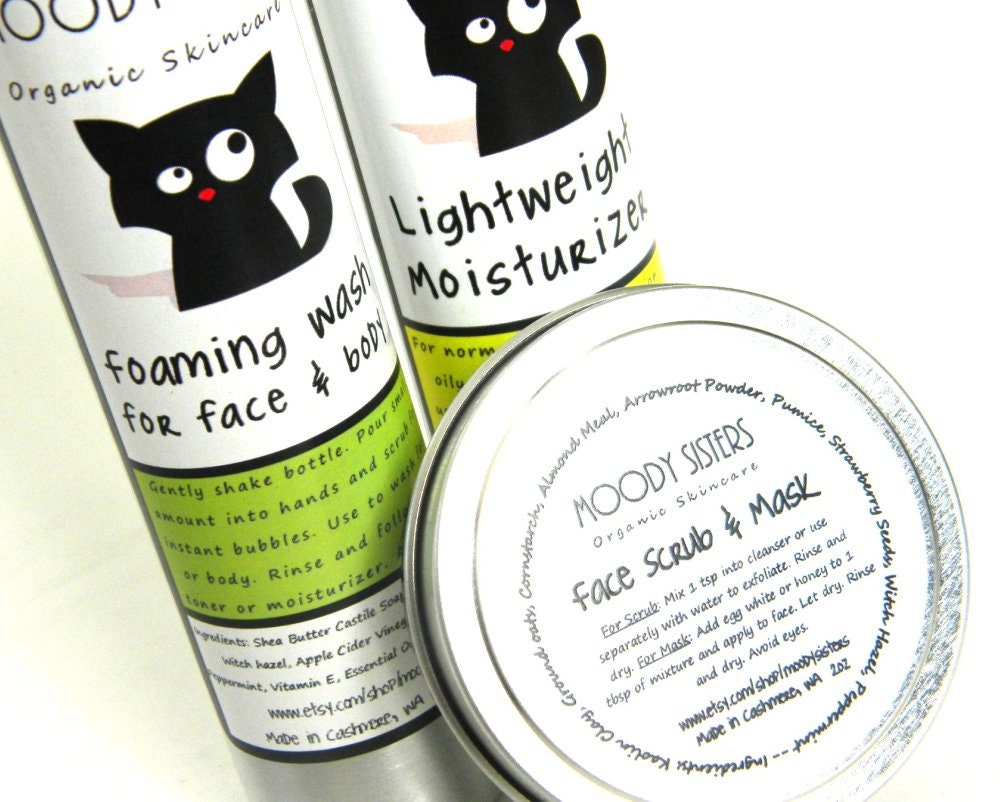 Skincare Bundle for Oily Skin-- SAVE-- Organic Foaming Face Wash, Scrub and Moisturizer- Set of three for normal to oily skin FREE SHIPPING