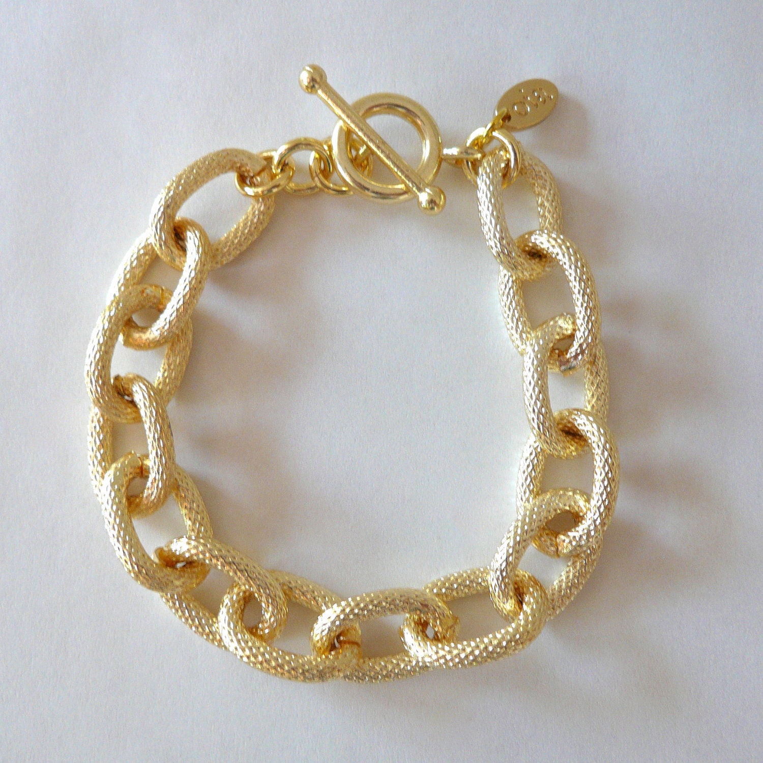 Gold Textured Link Bracelet