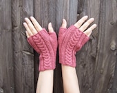Rust Red  Fingerless Mittens in Wool Cashmere Blend