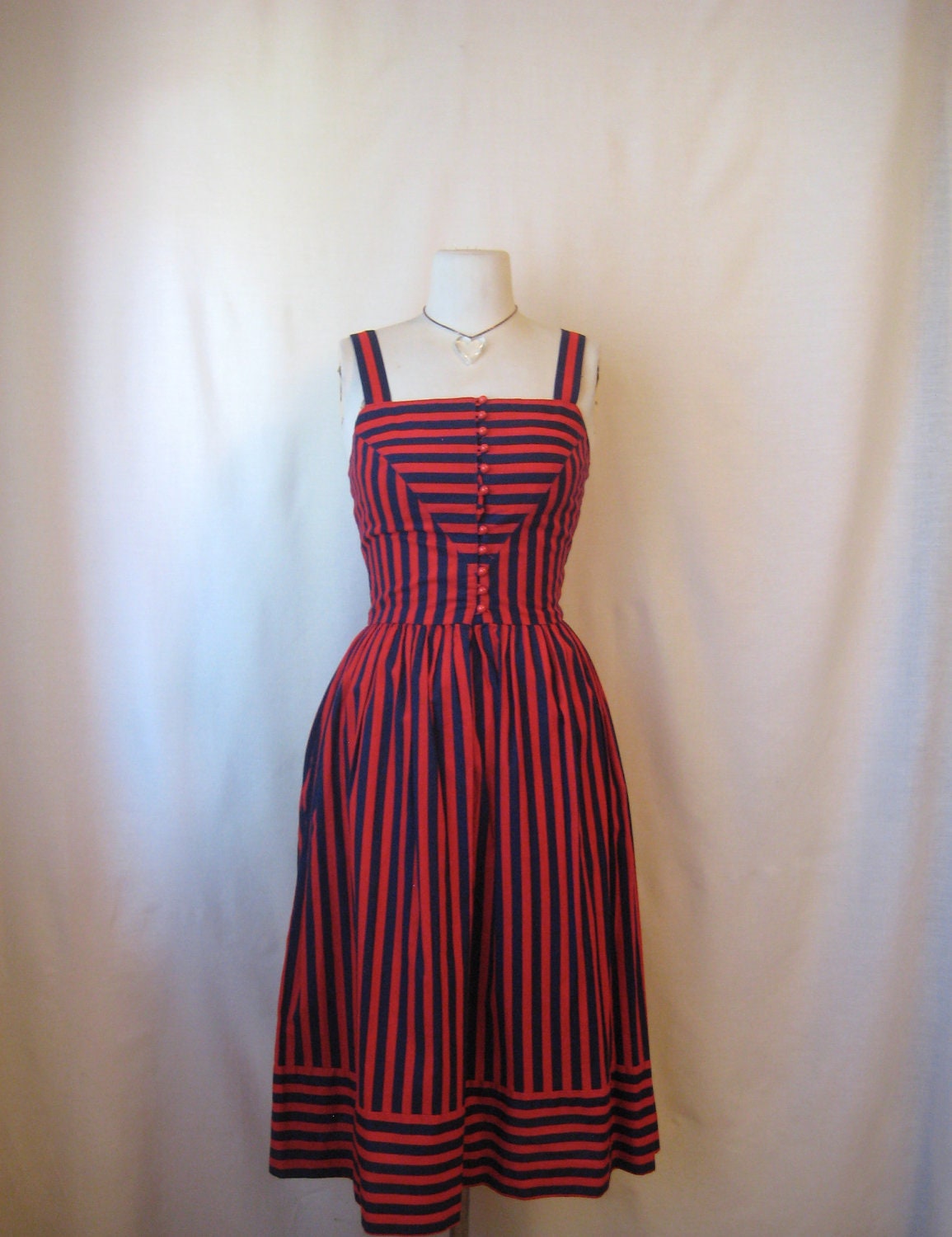 vintage striped dress. 1940s inspired pin up girl. nautical 1970s lanz sundress.