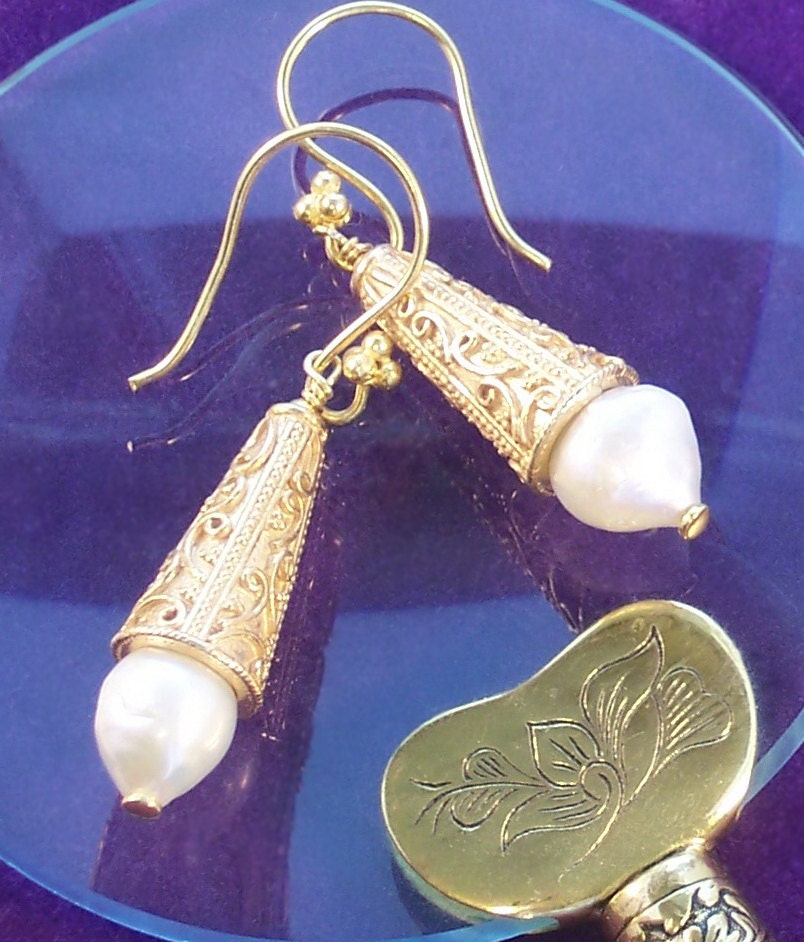 Rainbow Baroque Pearl Earrings - 24k Vermeil Wedding Collection