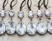 Crystal Earrings Bridesmaids Jewelry Bridal Wedding Earrings Vintage Wedding Glass 6 PAIRS -  Clip On Available