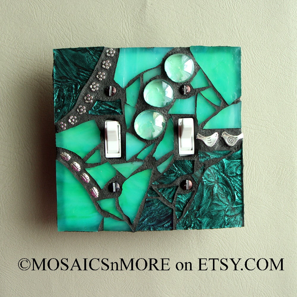 Emerald Elegance  -  Handmade Double Mosaic Light Switch Cover Wall Plate