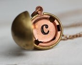Personalized Locket Necklace ... Initial Name Alphabet Sphere Ball Globe Vintage