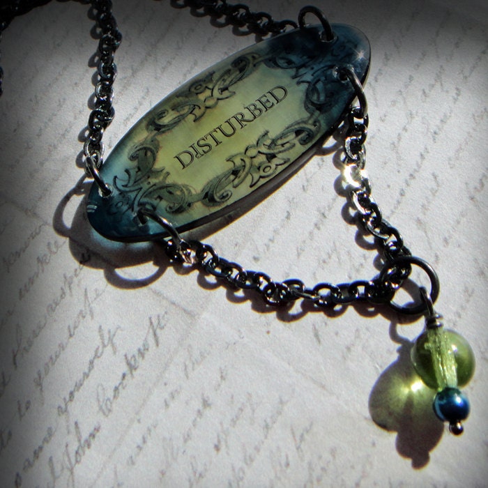 Resin necklace, disturbed necklace,olive and indigo necklace, goth necklace, darkside