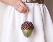 Jumbo Acorn Ornament, Moss Green Shimmer, Rustic Wooodland Decor