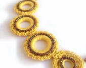 Crochet Circles Beaded Choker in Mustard Gold Yellow and Gray, One of a Kind, Handmade