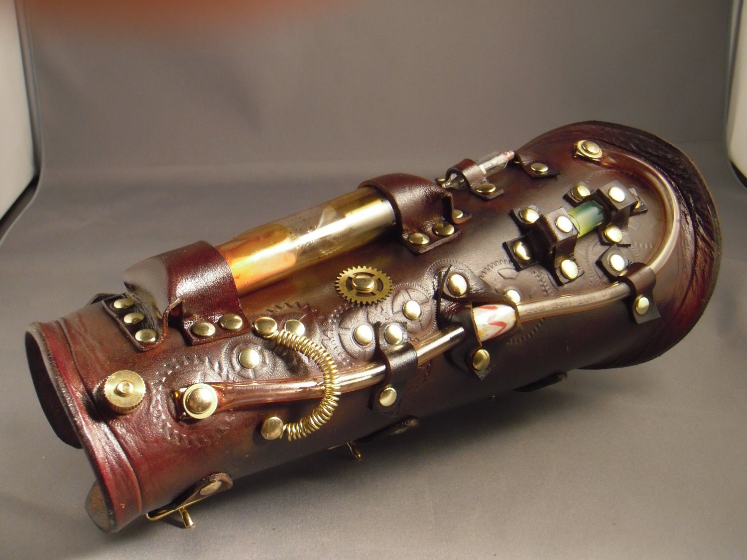 Steampunk leather bracer - Chronos -