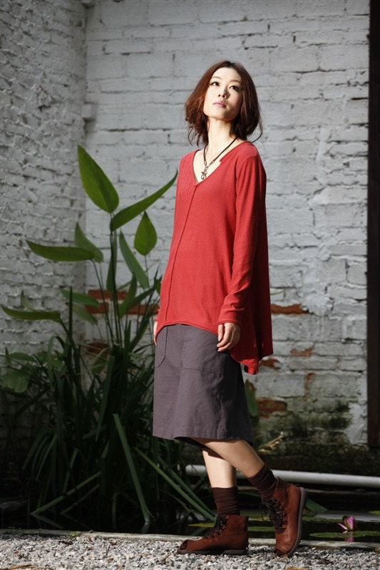 Day by day/elastic waist two big pockets knee skirt/5 colors/custom made
