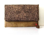 leopard print fold over fabric clutch pouch modern