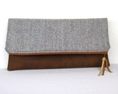 Wool Fold over clutch in grey and brown