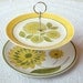 Yellow & Green Daisies Mod Hostess Stand, 2 Tier Vintage Plates Cupcake Display Centerpiece for Birthday Party, Cookies or Kid Treats