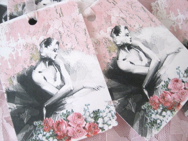 SHABBY CHIC WEDDING Gift Tags no 227 - Vintage Bride - To Have and To Hold - Paris Pink - Roses - Bridal Shower - Ballet - Buy 3 Get 1 Free