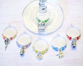 Sewing Wine Charms - Set of 6 Needlepoint Wine Glass Charms
