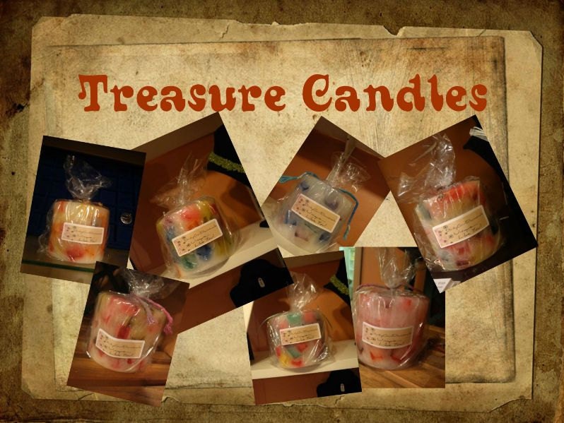 Custom Treasure Candles - beautiful highly scented candles hand poured containing jewelry, gems, diamonds, 3 different treasures per candle