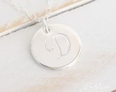Sterling Silver Initial Disc, Large Fancy Monogram,1/2 inch Disc, Thick, Personalized Necklace Tiffany Style Necklace Diva Font Mothers Day