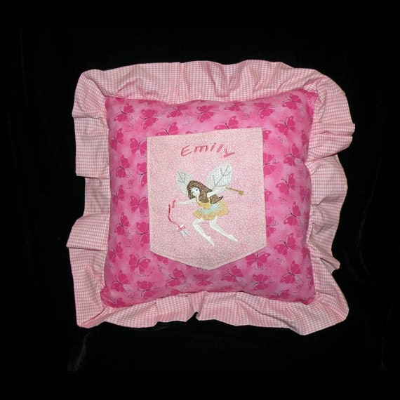 Embroidered Tooth Fairy Pillow..Emily..Butterflies..Pink..Ready to ship..SALE