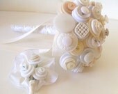 Cream Button Bridal Bouquet Package, artificial, non traditional, alternative
