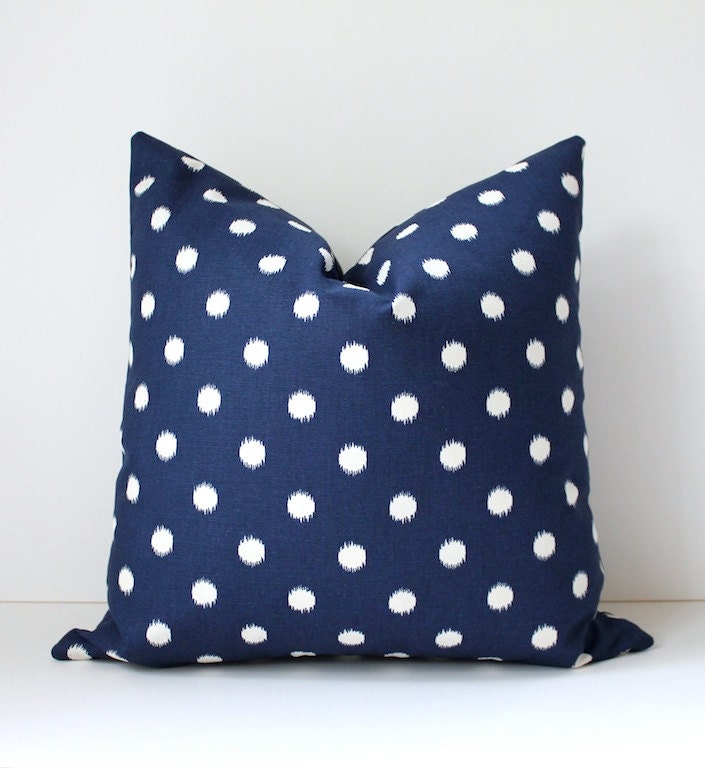 Navy Blue white polka dots Decorative Designer Pillow Cover 18" Accent Cushion ikat dark spots preppy circles fall fashion