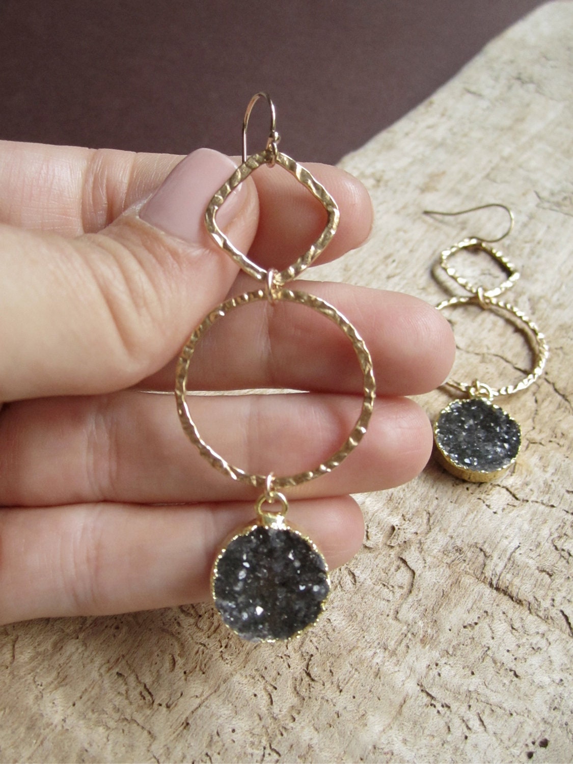 Agate Druzy Earrings Drusy Quartz 14K Gold Fill