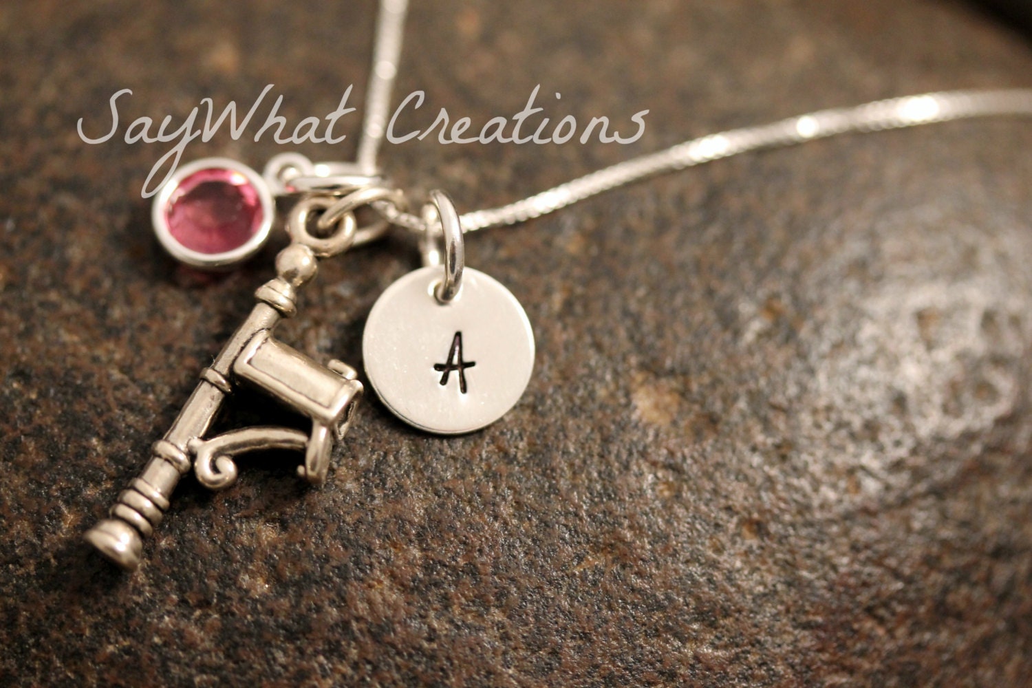 Sterling Silver Mini Initial Charm Necklace with Mail Box Charm and birthstone