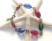 Handblown Glass Bead Bracelet.  Wire Wrapped.  Adjustable Bracelet.