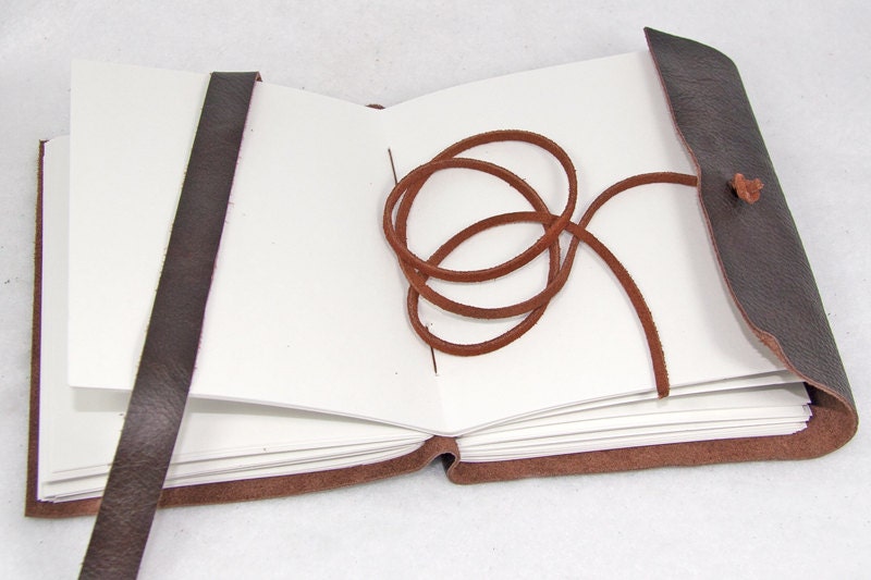 Brown Leather Journal with Winged Clock Key Charm Bookmark