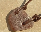 Surfer necklace with amber brown beach glass, brown leather cord, adjustable, men's necklace, unisex