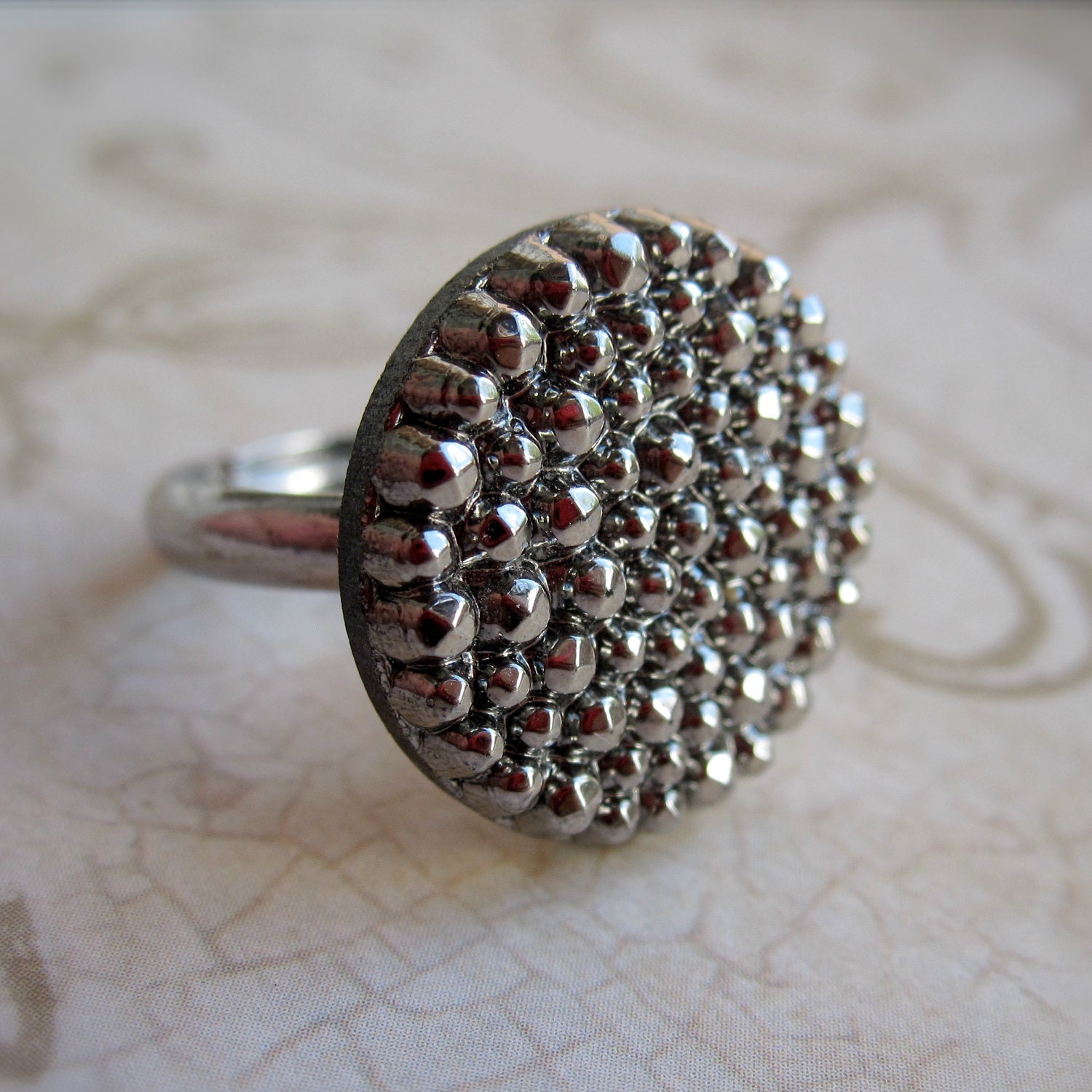 Button Ring - Sparkling Hematite - Silver - Cocktail Ring - Gift Under 20 - Modern - Statement Ring - Fashion