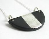 Black and Silver Jewelry - Black Mini Bib Silver Gilded Porcelain Necklace