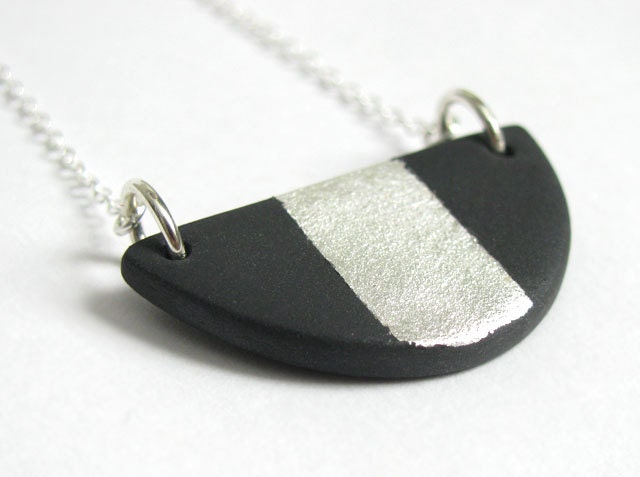 Black and Silver Jewelry - Black Mini Bib Silver Gilded Porcelain Necklace