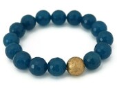 Teal blue with matte gold stretch bracelet bohemian fashion - Ahkriti