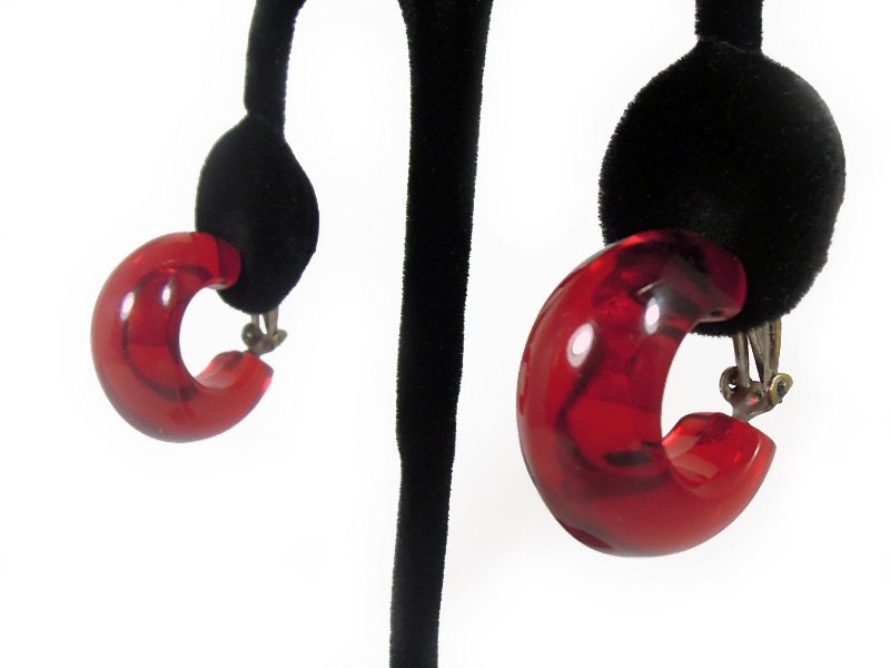 Mouth Watering Cherry Juice Hoop Earrings - West Germany ca. 1960s