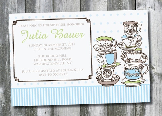 SIP 'N SEE Tea Party Custom Shower Invitation/Bridal Shower Invitation/Baby Shower Invitation/Party Event Digital Design - You Print Il_570xn