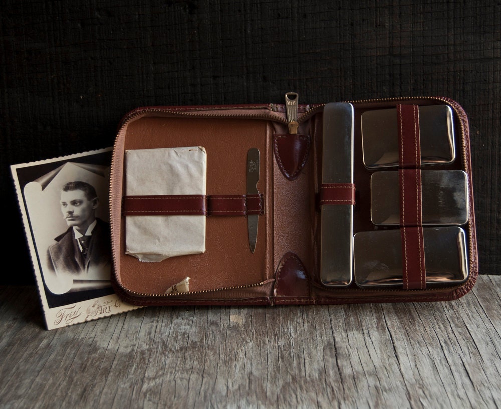 vintage leather shave case